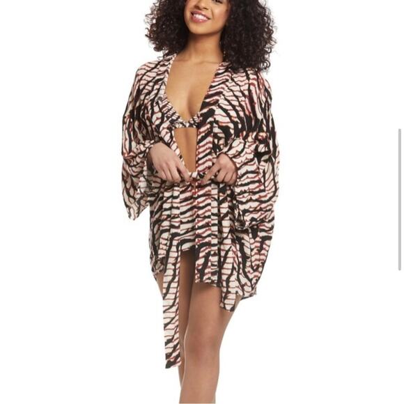 Radio Fiji Chita Kimono Belted Wrap Swim Cover Up Animal Print Brown Large NWT - Picture 5 of 15